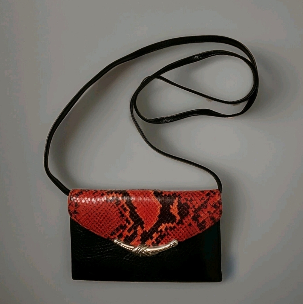 Vintage Brighton Leather Red snakeskin crossbody clutch